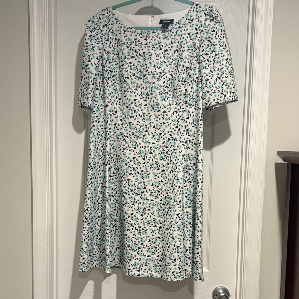 DKNY Floral Midi Dress in Cream and Green
